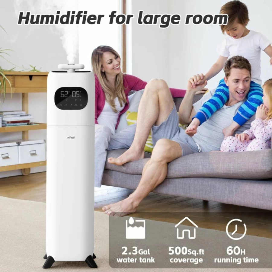 Mifasol 2.3Gal Cool Mist Humidifier with Essential Oil Diffuser - Top Fill Large Room Humidifier for Home, Bedroom, Nursery, Office, and Plants