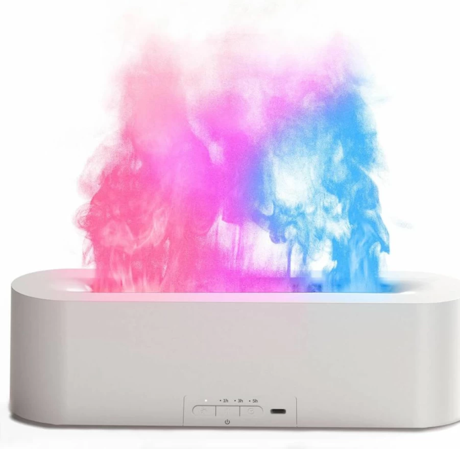 PIZAY Flame Air Diffuser - 180ml Essential Oil Humidifier with 7 Color LED Lights, Quiet Ultrasonic Aromatherapy, Auto Shut-Off, Ideal for Home Office & Gift (Black)