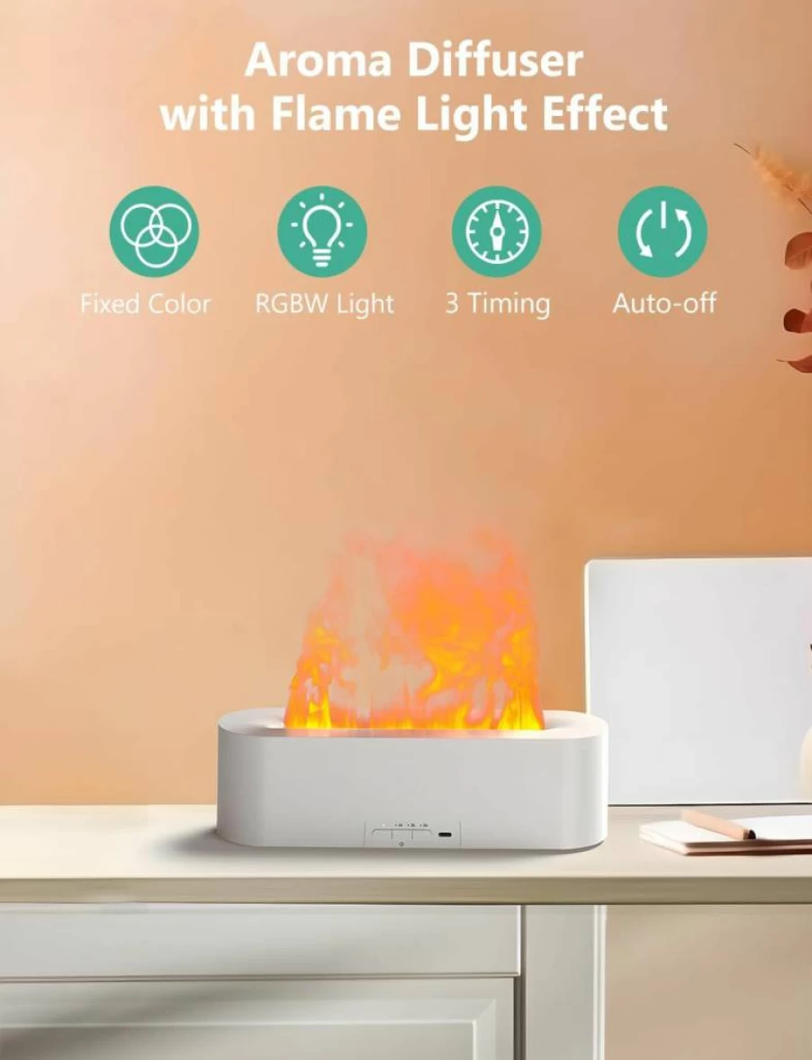 PIZAY Flame Air Diffuser - 180ml Essential Oil Humidifier with 7 Color LED Lights, Quiet Ultrasonic Aromatherapy, Auto Shut-Off, Ideal for Home Office & Gift (Black)