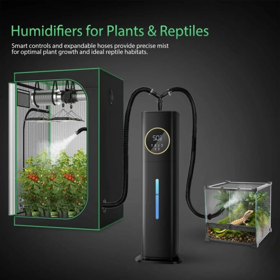 AILINKE 8L Plant Humidifier with Humidity & Temperature Probe, 12H Timer, Adjustable Hose for Terrarium, Greenhouse, Grow Tent, Indoor Plants, Reptile Habitat