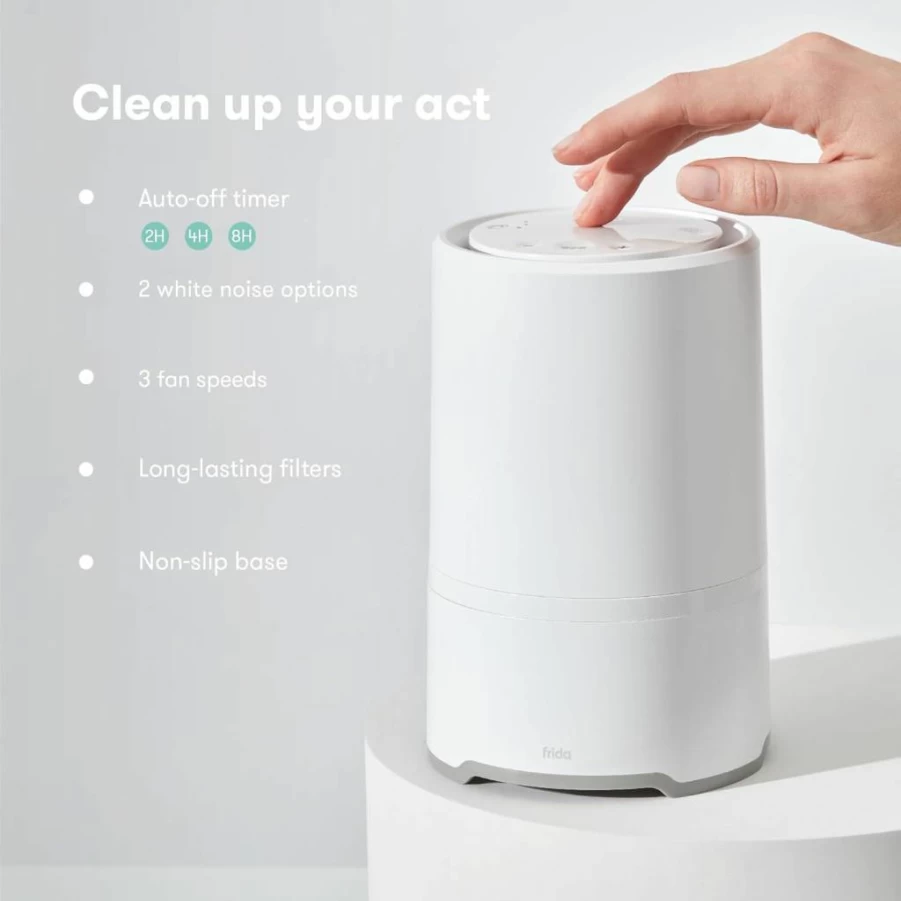 Frida Baby 3-in-1 Nursery Essential: HEPA Air Purifier for Allergies, White Noise Sound Machine & Nightlight with Auto-Off Timer, 3 Speed Settings & Easy-Change Filter