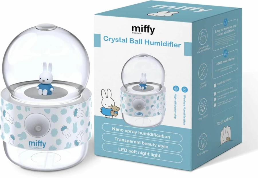MIPOW Miffy Crystal Ball Mist Humidifier - Pink Aromatherapy Diffuser, USB Powered Air Moisturizer for Home & Office, Cute Night Light, Ideal Romantic Gift for Women & Girls
