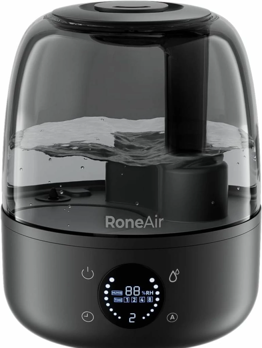 RONEAIR 3L Ultrasonic Cool Mist Humidifier for Bedroom, Large Room & Nursery, Quiet 26dB, Auto Shut-Off, 360° Nozzle, Timer, Essential Oil Diffuser, Automatic Mode
