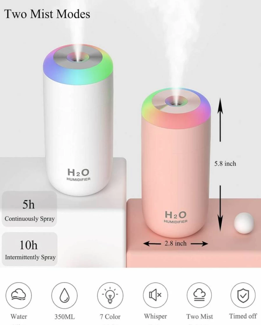 O-Mei Stars 350ml Portable Baby Humidifier - Quiet Ultrasonic Cool Mist for Nursery, Bedroom, Desk & Travel - White Compact Air Moisturizer for Plants & Dry Skin Relief