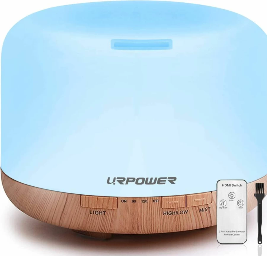 URPOWER 500ml Ultrasonic Essential Oil Diffuser with Humidifier, 7-Color LED Lights, 4 Timer Modes, Auto Shut-Off for Aromatherapy in Home & Office