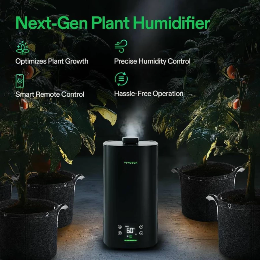 VIVOSUN H19 Smart Humidifier for Grow Tents with Temperature & Humidity Sensor, Remote Control, 19L Capacity, Top Panel