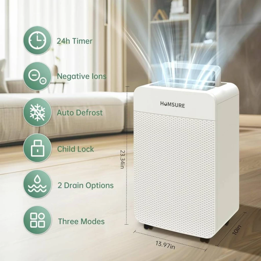 HUMSURE 80 Pints 4500 Sq. Ft Dehumidifier for Home, Basement, Bedroom, Bathroom with Drain Hose, Auto Defrost, 24H Timer, Energy Efficient