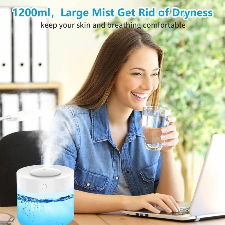 JTNFYUN 1.2L Cool Mist Humidifier with Color Changing Night Lights, Auto Shut-Off, Quiet Operation for Bedroom, Nursery, Large Rooms (White)