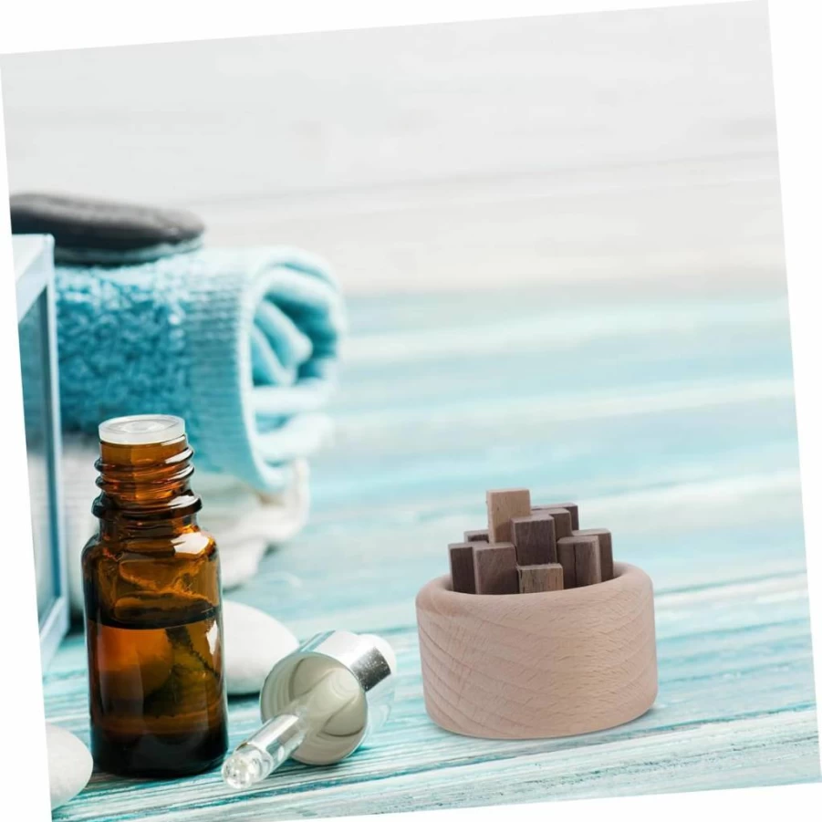 XCHOKPDG 4-Piece Wooden Essential Oil Diffuser Set - Beech Beige Humidifier for Home, Car, and Office Decor, Aromatherapy Air Freshener with Natural Woodpile Design