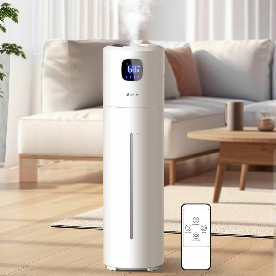Akeshan 9L Large Humidifiers for Bedroom & Plants, Ultrasonic Cool Mist Humidifier with 350mL/H Output, Quiet Tower Design, Easy to Clean, Ideal for Kids Room, Yoga, Office (White)