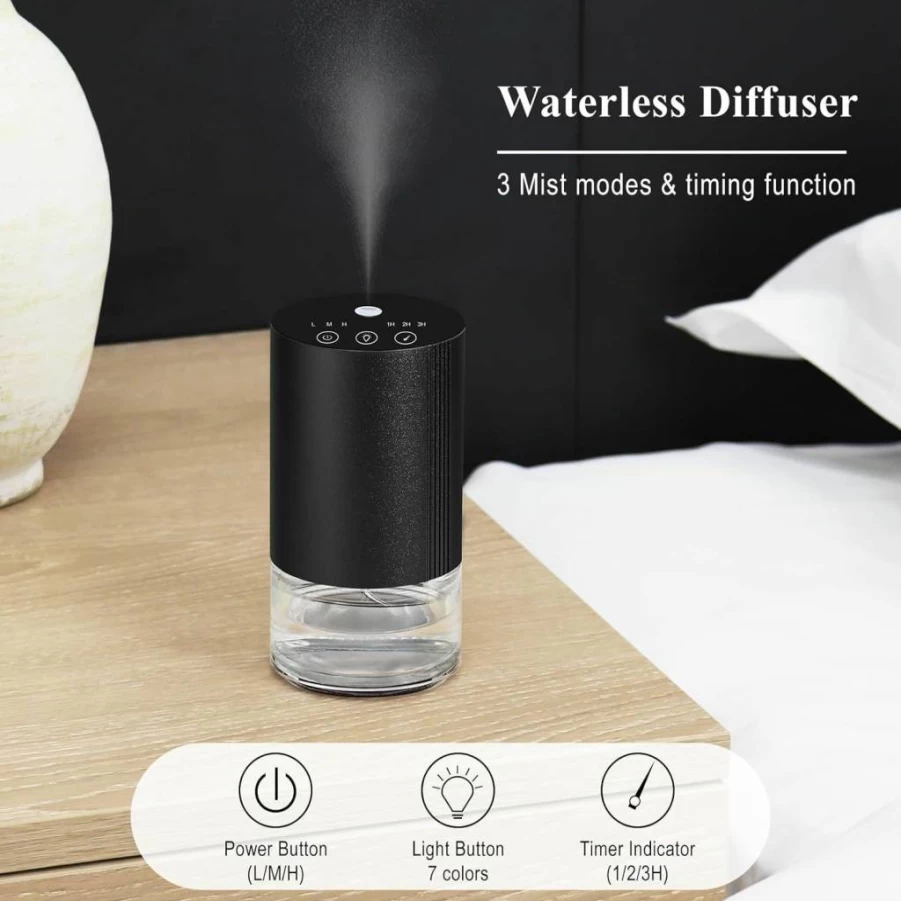 Aeeteek Essential Oil Diffuser - Rechargeable Ultrasonic Aromatherapy Humidifier with 7-Color LED Night Light, Waterless Scent Dispenser for Home, Office, Large Room (Green)