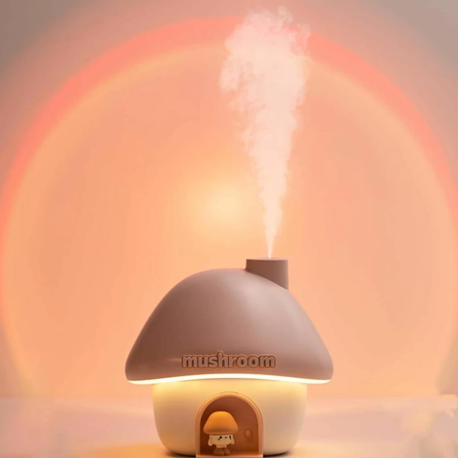 Fuliying Ultrasonic Cool Mist Humidifier with Sunset Night Light, 2 Spray Modes for Bedroom, Office, Baby Nursery, Portable Air Moisturizer with Ambient Lighting