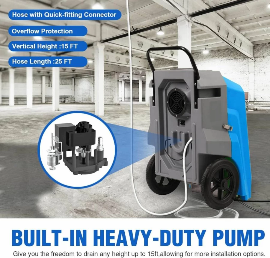 MOUNTO 180Pints Commercial Dehumidifier with Built-in Pump, Wheels & Drain Hose - Heavy Duty Portable Dehumidifier for Basement, Garage, Large Rooms & Job Sites