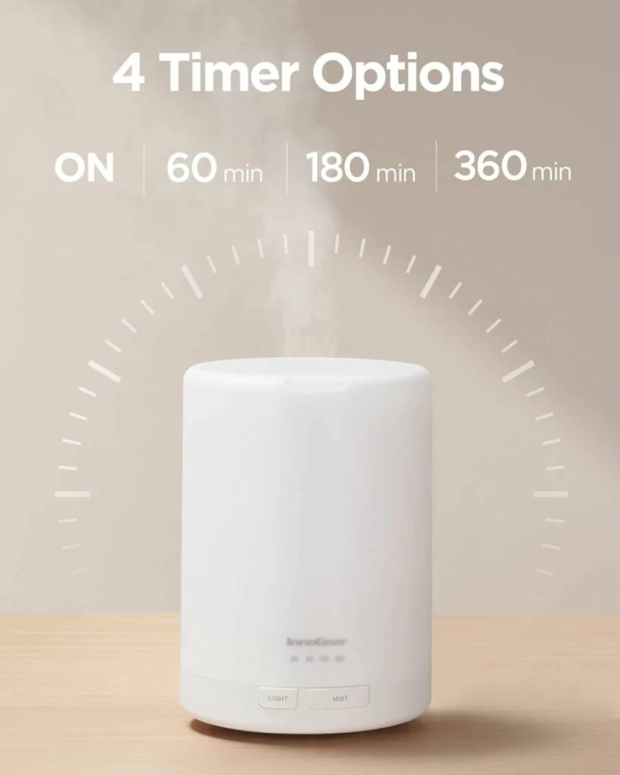 InnoGear 300ml Ultrasonic Essential Oil Diffuser with Auto-Off Timer, 5-in-1 Aromatherapy Humidifier for Home, Office, Room - Yellow