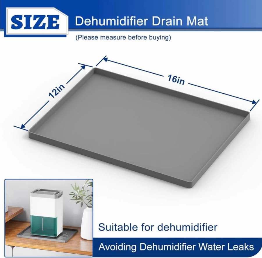 Wintcomfort 16"x12" Dehumidifier Mat - Non-Slip, Waterproof Drain Pan for Home, Bedroom & Floor Protection, Grey