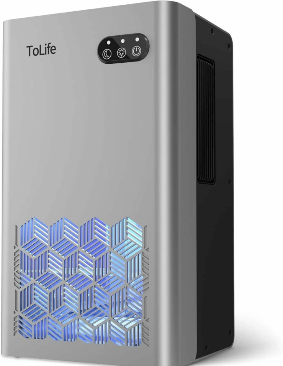 ToLife 95 Oz Dehumidifier for Home & Basement - 1000 Sq.Ft Coverage, Auto Shut Off, 7-Color LED Lights, Portable Moisture Eliminator for Bedroom Bathroom (Grey)