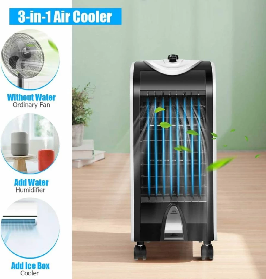 GOFLAME Bladeless Evaporative Air Cooler - 3-in-1 Portable Cooling Fan with Humidifier, 3 Speed Settings & Timer for Home, Office, Dorm