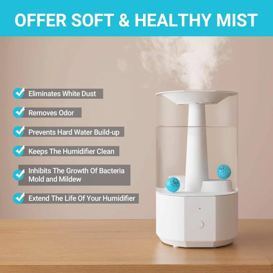 Livatro Humidifier Cleaning Balls - Prevent Mold, Bacteria & White Dust, Eliminate Odors, Reduce Hard Water Build-Up, Universal for All Humidifiers & Fish Tanks