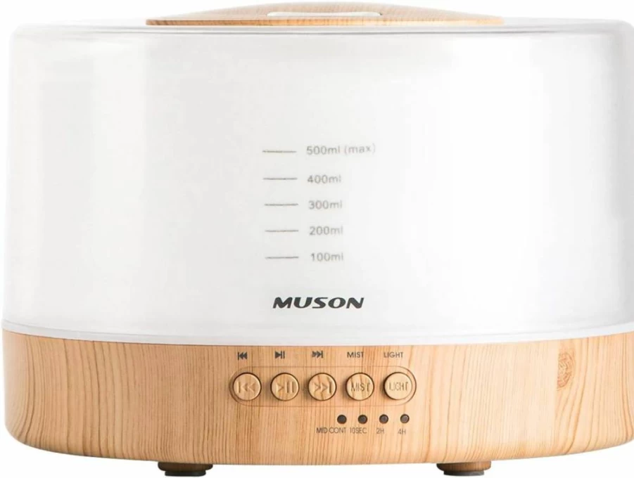 Muson Aromatherapy Essential Oil Diffuser with Cool Mist Humidifier, Natural Sound Machine, Warm Night Light & Auto Shutoff - White