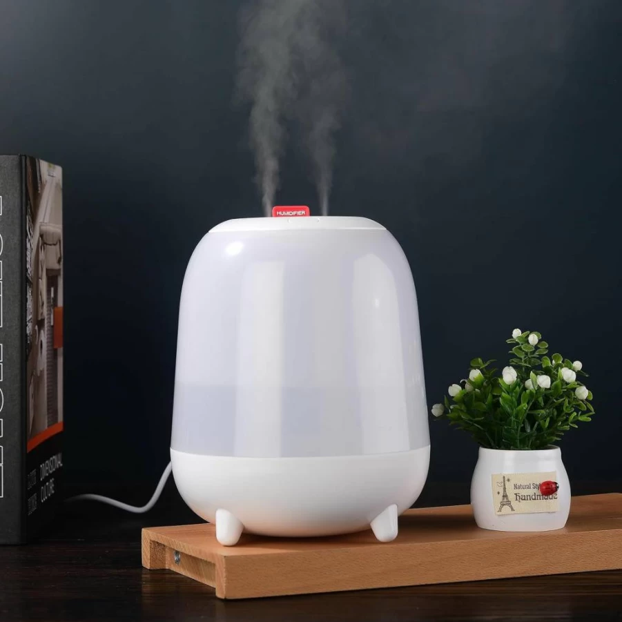 Sibosz Ultrasonic Cool Mist Humidifier with Night Light - 1.5L Top Fill, Quiet Operation, Auto Shut-Off, 5 Color Options for Bedroom, Baby & Home Use (White)