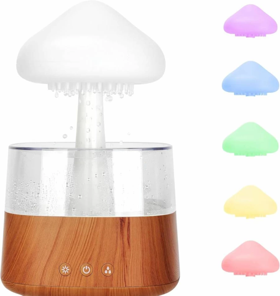 Riecin Rain Cloud Humidifier with Adjustable LED Lights, White Noise, Humidification, and Relaxing Desk Fountain for Bedside Sleep & Mood Enhancement (White)