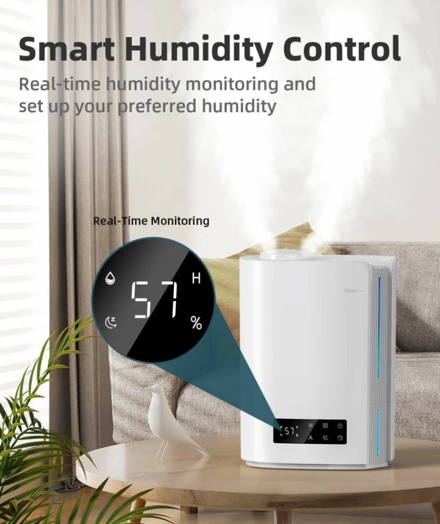BREEZOME 6L Ultrasonic Cool Mist Humidifier with Essential Oil Diffuser - Smart Humidistat, Quiet Operation, Top Fill Design for Bedroom, Nursery, Large Rooms - Up to 60 Hours Runtime, Black