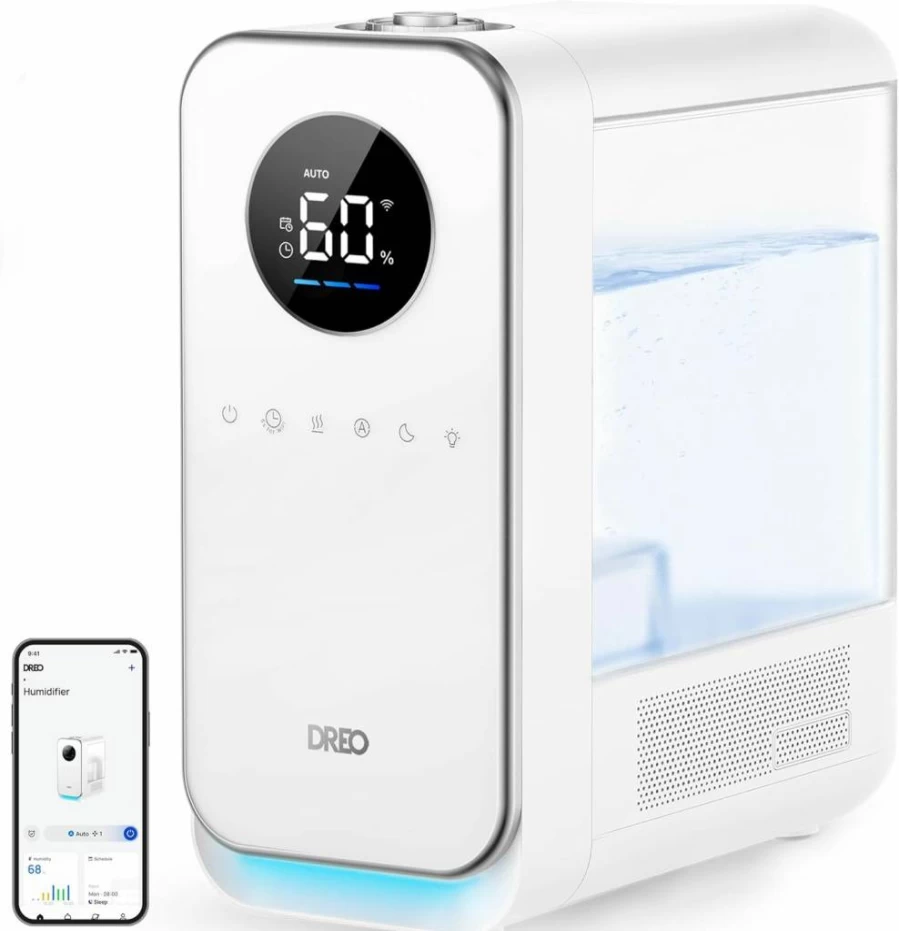 Dreo Smart Cool Mist Humidifier for Large Rooms, Top-Fill Quiet Humidifier with Oil Diffuser, Nightlight, 50-Hour Runtime, Alexa/Google Assistant Compatible, Grey