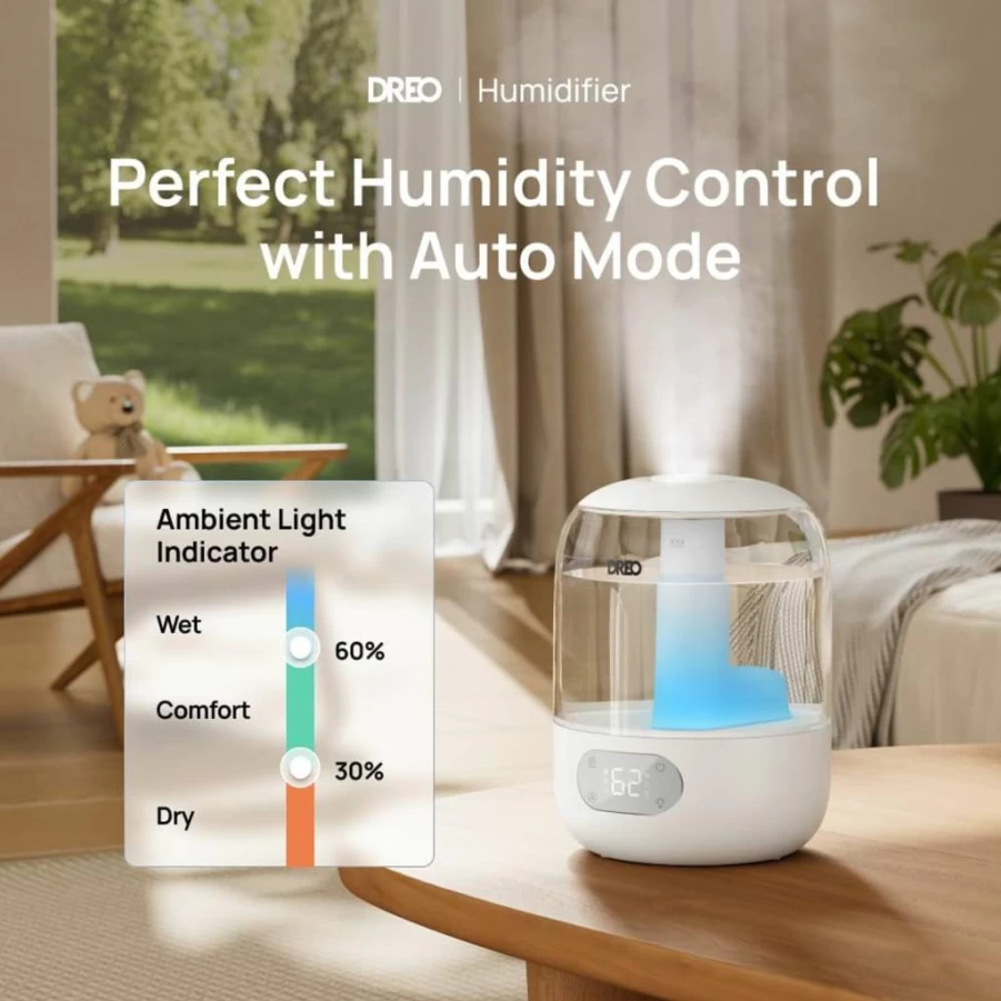 Dreo 3L Cool Mist Humidifier for Bedroom, Nursery & Plants, 30H Runtime, Top Fill, Easy Clean, Humidity Sensor, 360° Nozzle, Night Light