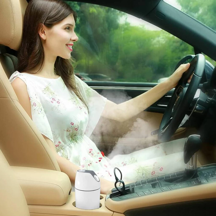 HandFun Mini Humidifier - 480ML USB Rechargeable Portable Humidifier with 2600mAh Battery, 4 Spray Modes & Night Light for Home, Office, Car, Baby, and Plants (White)