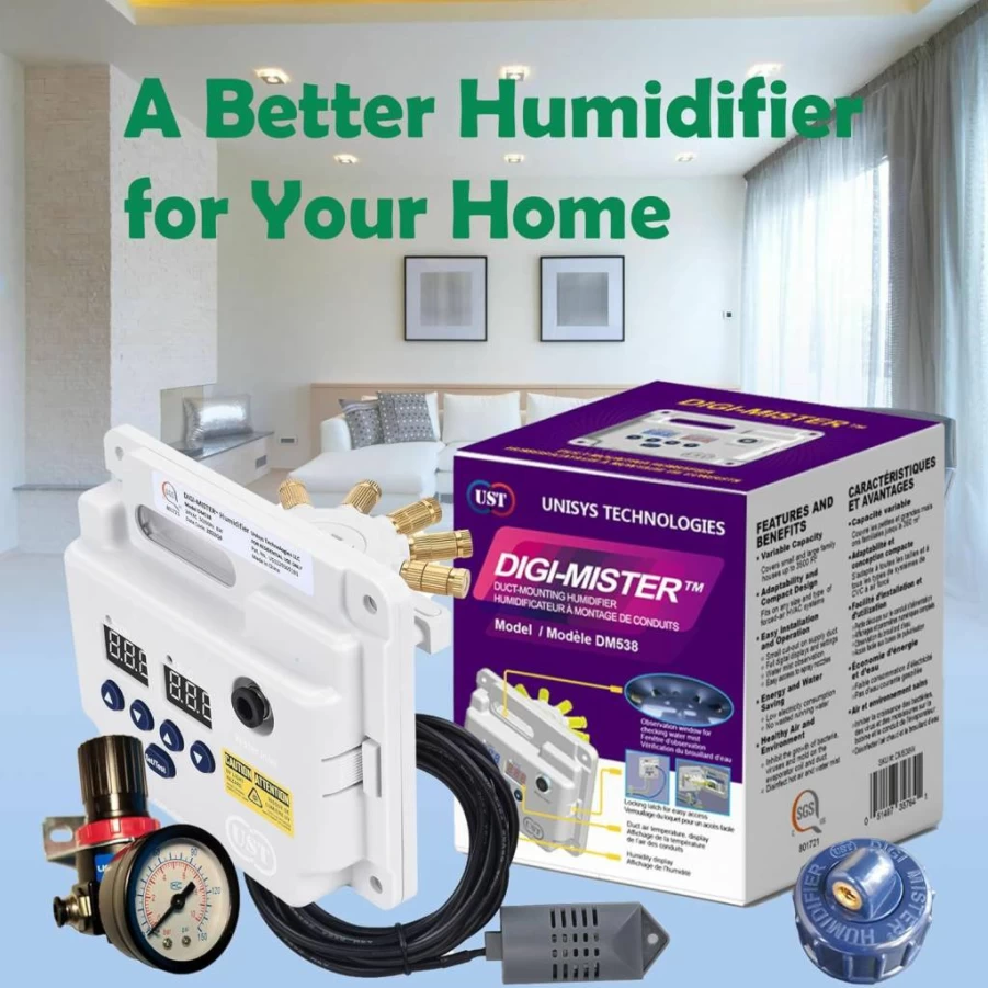 DIGI MISTER Whole House Humidifier with UV-C LED, Evaporative Cool Mist for Large Spaces up to 3500 Sq. Ft, Furnace & Office Use
