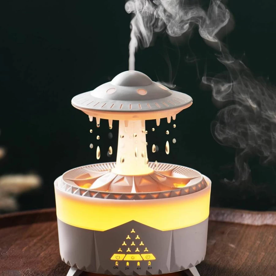Fuliying Raindrop Humidifier with Essential Oil Diffuser, 7-Color LED Lights, 4 Timers, Cool Mist for Bedroom, Office, Nursery, and Home