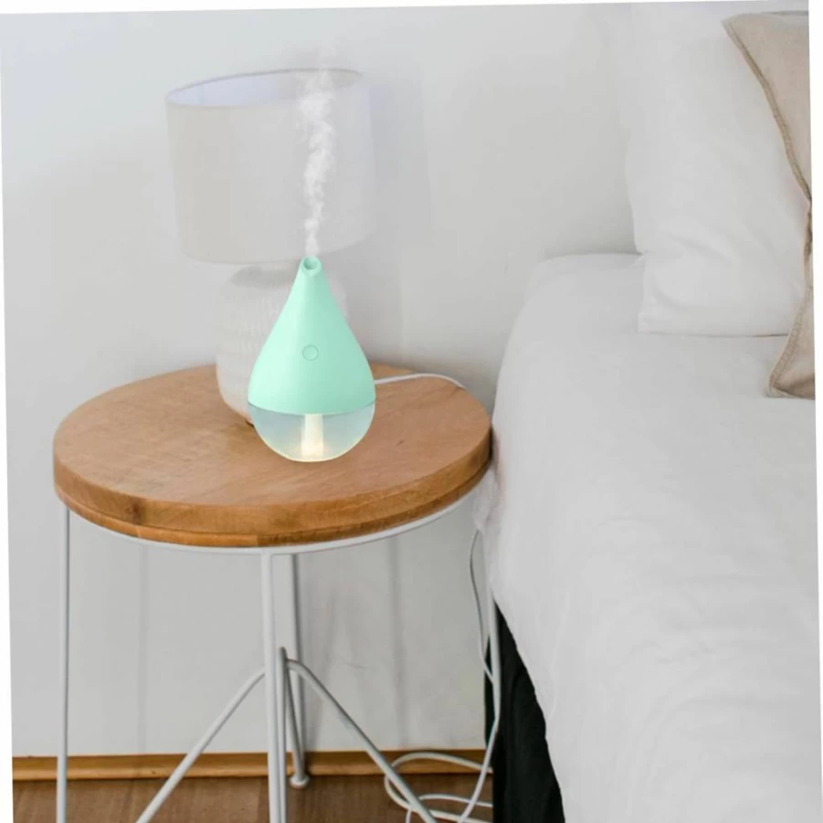 Zerodeko Green Mini USB Humidifier - Quiet Portable Air Moisturizer for Bedroom, Office, Desk with Space-Saving Water Drop Design