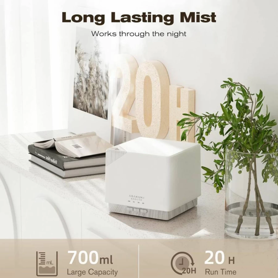 ASAKUKI 700ml Ultrasonic Essential Oil Diffuser with 7 LED Colors, 5-in-1 Aromatherapy Humidifier, Timer & Auto-Off, Premium Oil Vaporizer for Home & Office