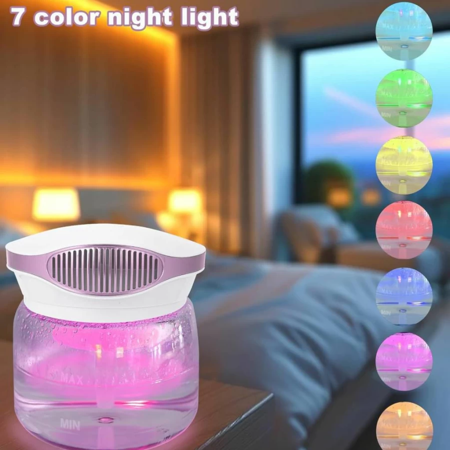 HimAoto Rainbow Air Purifier & Humidifier with Aroma Diffuser, Night Light, Variable Speed, Quiet Operation for Home & Bedroom, Grey