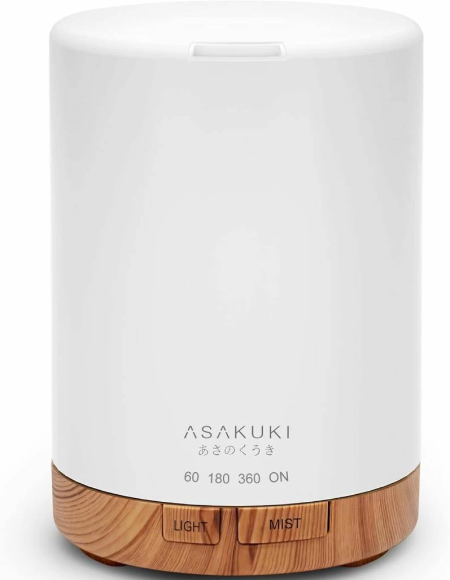ASAKUKI 300ml Essential Oil Diffuser with Humidifier, 7 Color LED Lights, Auto-Off, and Quiet Operation for Home Aromatherapy - Light Brown