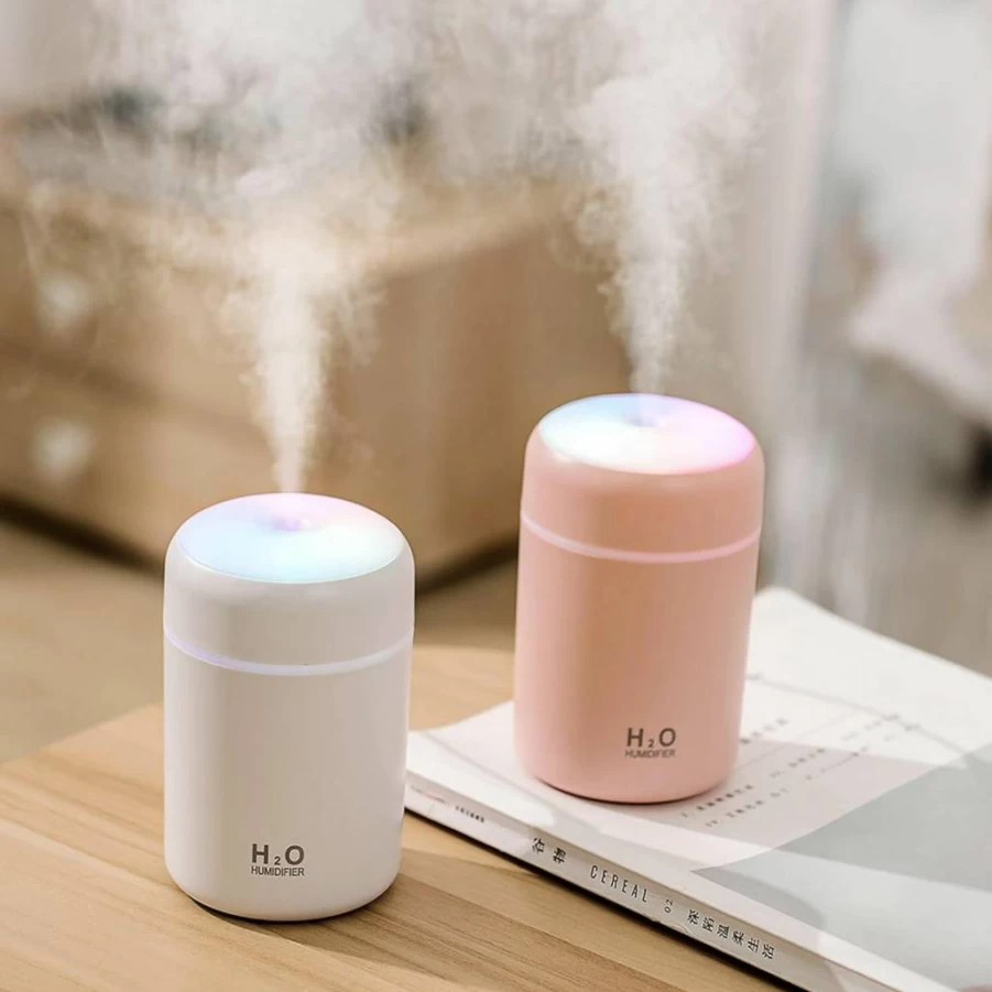 Saunana Portable Mini Humidifier 300ml - USB Cool Mist Humidifier for Bedroom, Office, Car, Travel - Quiet, Lightweight, White