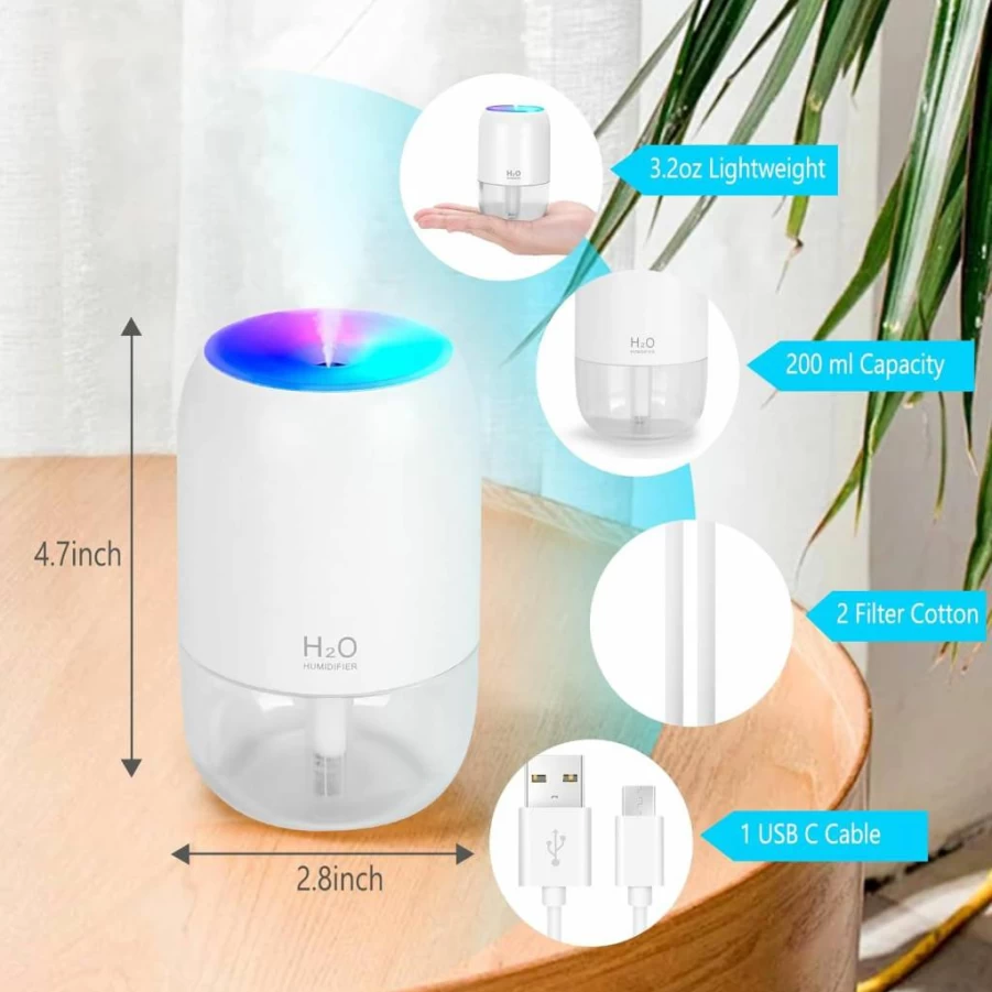 Luismia 200Ml USB Mini Humidifier for Plants, Office, Car & Bedroom - Auto Shut-Off, 2 Mist Modes, Portable Cool Mist Desktop Humidifier (Green)
