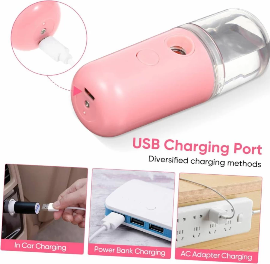 Alipis Portable USB Humidifier for Home, Office, and Travel - Ultra Quiet, Pink, Enhances Air Quality, Hydrates Skin, Creative Design