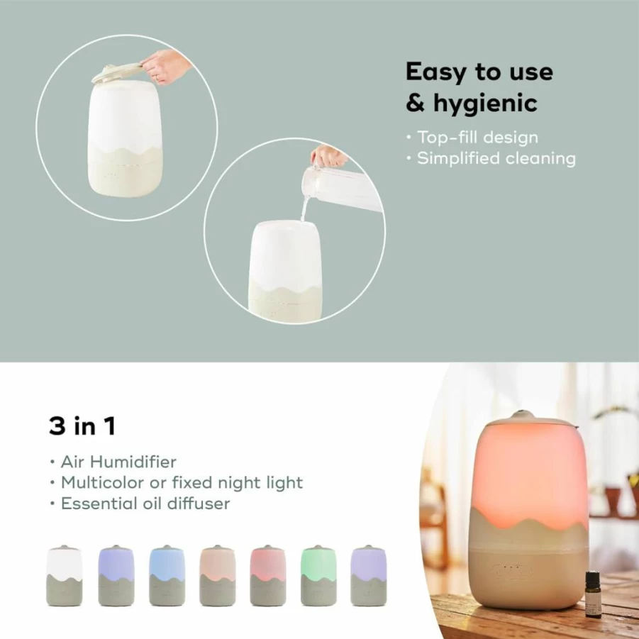 Babymoov 3-in-1 Baby Humidifier with Night Light & Essential Oil Diffuser, Top-Fill Design for Easy Cleaning, XL Capacity for Nursery & Large Rooms (Baby Registry Must-Have)