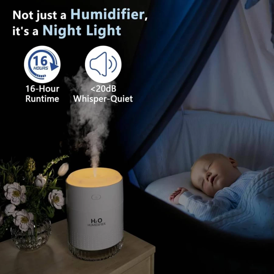 SZO 500ml Portable USB Humidifier - Quiet Personal Desktop Humidifier with 2 Mist Modes & Auto Shut-Off for Home, Office, Travel (White, 2025 New Model)