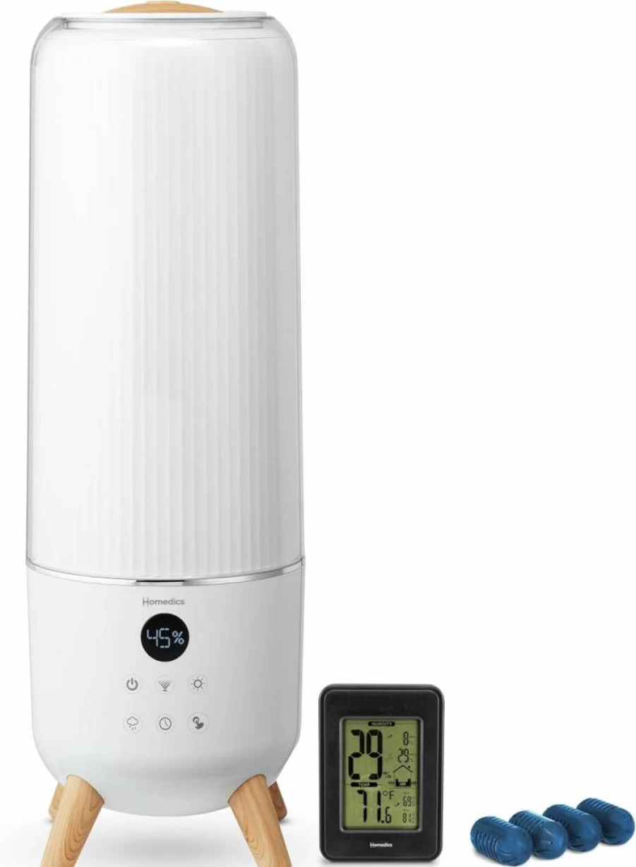 Homedics Ultrasonic Cool Mist Humidifier - 1.47 Gallon Top Fill Tank, Essential Oil Diffuser, 3 Speed Settings, Built-In Timer, Quiet Operation for Bedroom, Office, Nursery, Plants - White