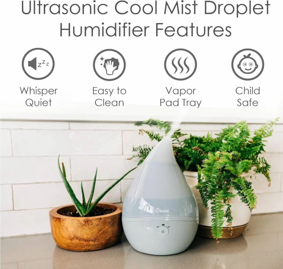 Crane Ultrasonic Cool Mist Humidifier for Baby Nursery - 0.5 Gallon, Adjustable Humidity, Essential Oil Diffuser, Quiet Operation, White