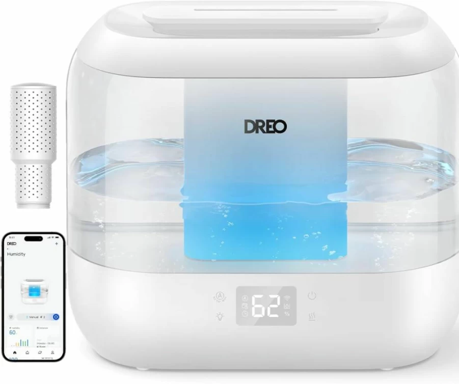 Dreo Hm311S 4L Smart Top Fill Cool Mist Humidifier with Oil Diffuser & Nightlight, 32-Hour Ultrasonic Quiet Operation for Bedroom, Nursery, Office, and Plants