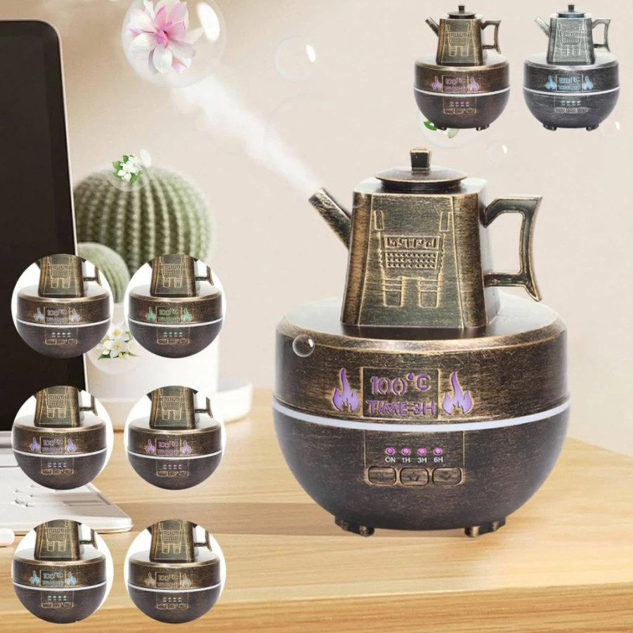 Vintage Copper Kettle Aromatherapy Diffuser with Colorful Lights - Portable Humidifier for Home, Office & Spa - User-Friendly Essential Oil Sprayer