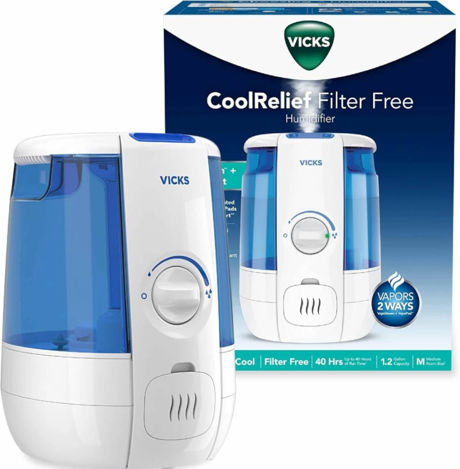 Vicks Cool Relief Cool Mist Humidifier for Baby, Kids & Adults - 1.2 Gallon Small to Medium Room Vaporizer