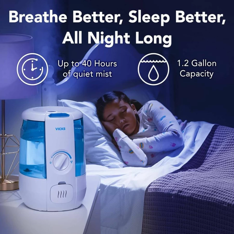 Vicks Cool Relief Cool Mist Humidifier for Baby, Kids & Adults - 1.2 Gallon Small to Medium Room Vaporizer