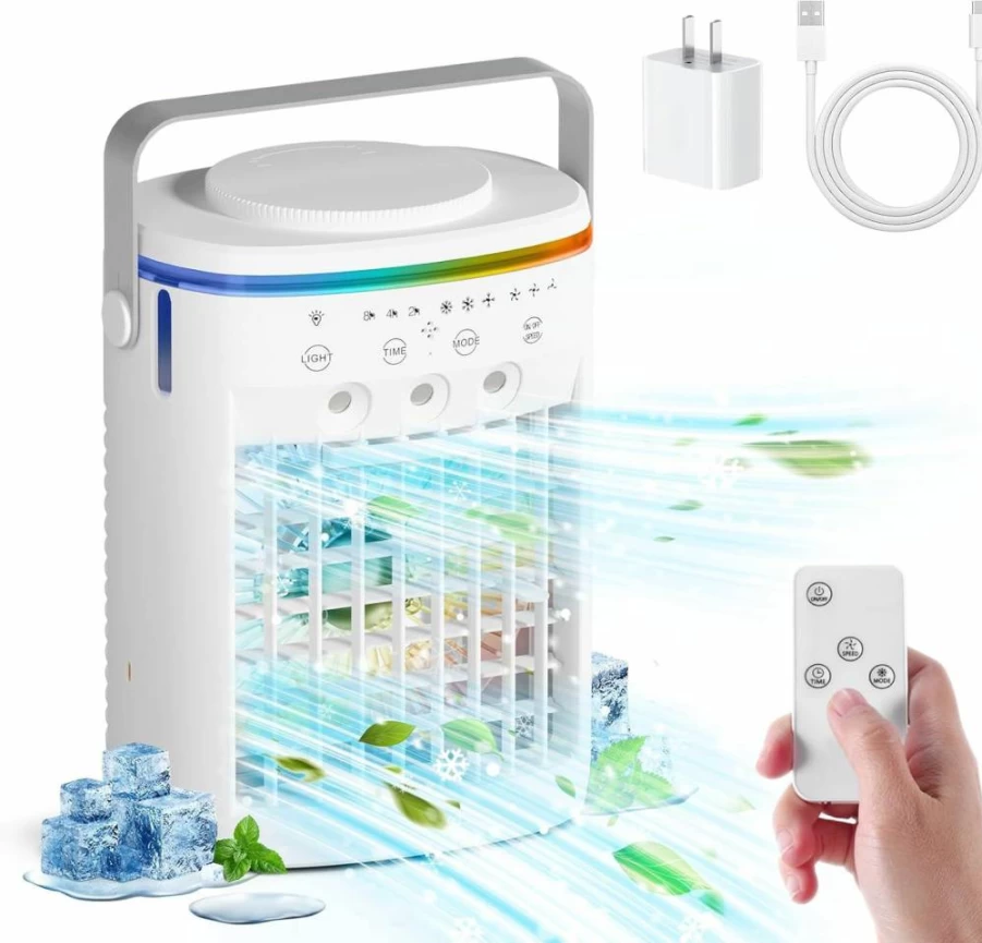 JOUJBAIL Portable Air Conditioner & Evaporative Air Cooler - 3 Speeds, 3 Modes, 8H Timer, 1000ML Tank, Remote Control, 4-in-1 Humidifier, Fan, Night Light for Home, Office