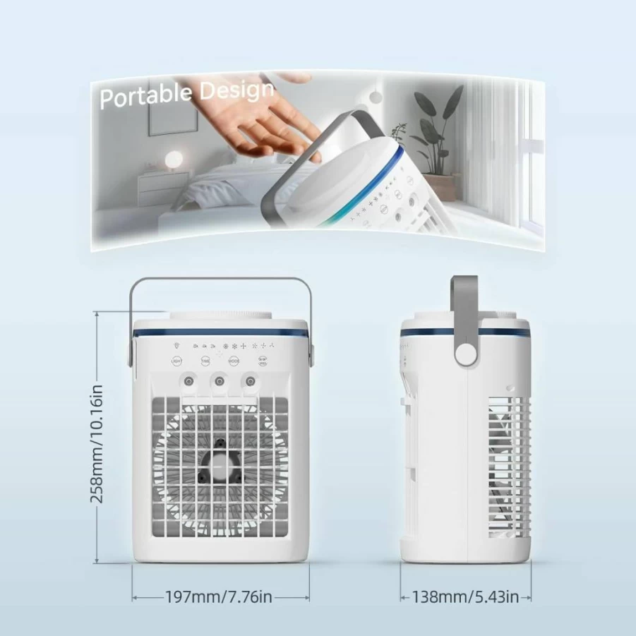 JOUJBAIL Portable Air Conditioner & Evaporative Air Cooler - 3 Speeds, 3 Modes, 8H Timer, 1000ML Tank, Remote Control, 4-in-1 Humidifier, Fan, Night Light for Home, Office