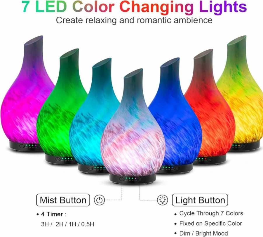 MAXWINER Diamond Aromatherapy Essential Oil Diffuser - 120ml Ultrasonic Humidifier with 7 Color Changing LED Lights, Auto Shut-Off, Timer for Home, Office, Spa | Handmade Art Glass Design
