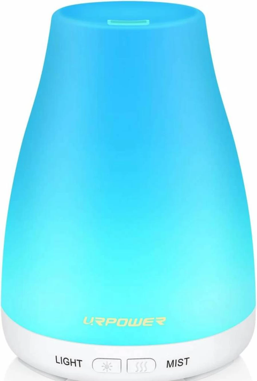 URPOWER Essential Oil Diffuser - 2nd Gen Adjustable Mist Modes, 7 Color LED Lights, Auto Shut-Off, Waterless Protection for Home & Office, White Aromatherapy Humidifier